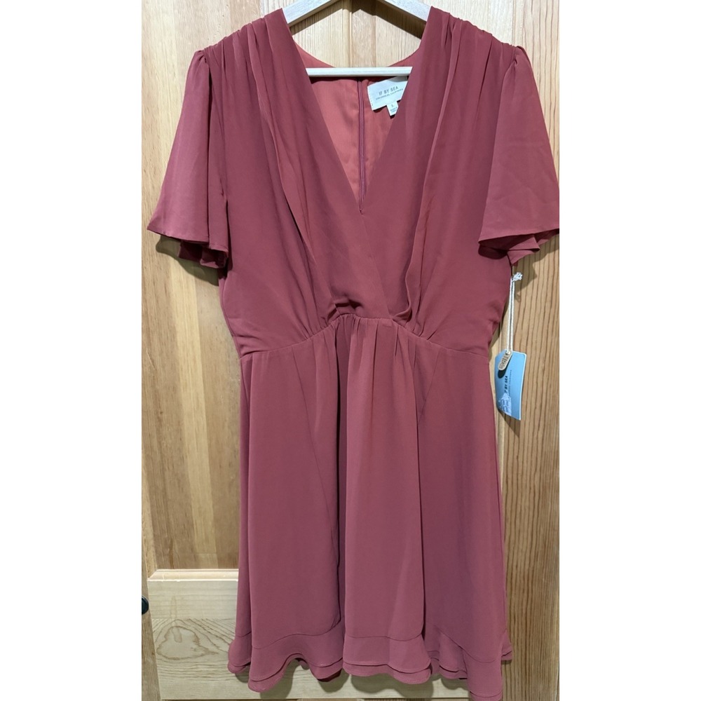 Anthropologie If By Sea Rust Flutter Sleeve Mini Dress Flowing Skater‎ Large NWT